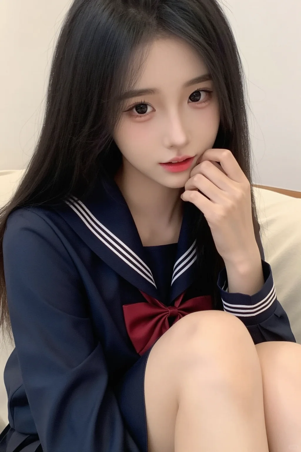 日系深蓝JK制服氛围感📸 慵懒宅家拍