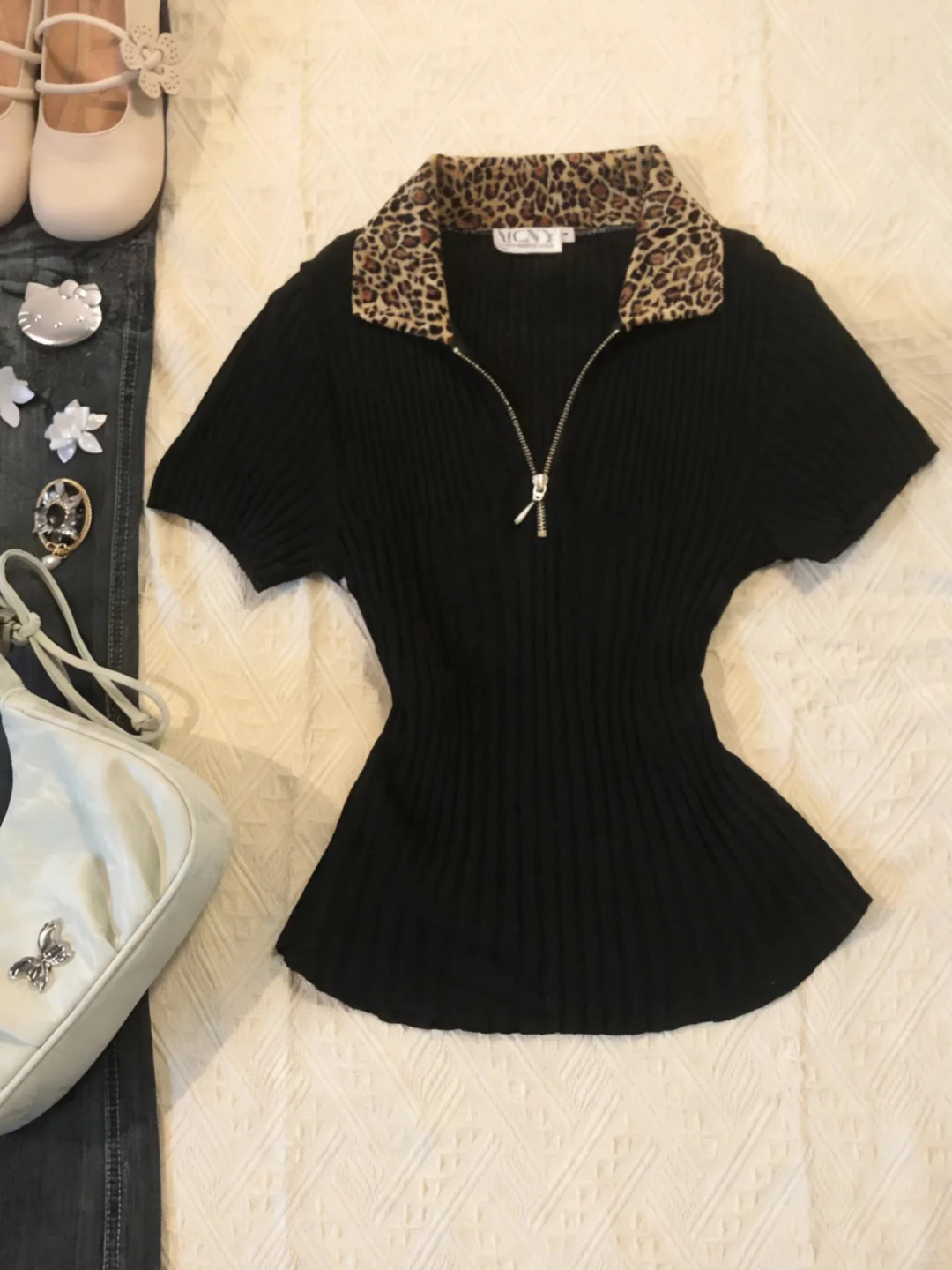 vintage 古着💕千禧辣妹掐腰豹纹上衣！🐆