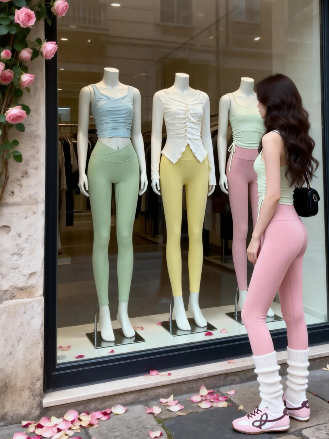 浅绿+浅黄+粉瑜伽服｜甜妹运动DNA动了