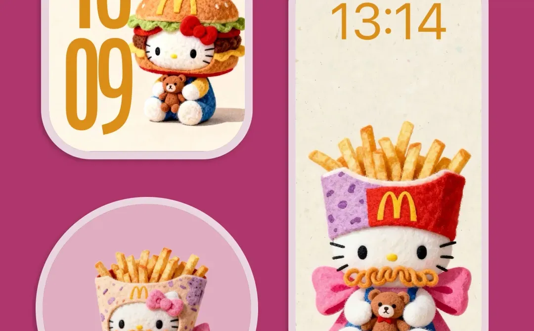 hellokitty壁纸∎被🍔头和🍟头kitty直接萌化