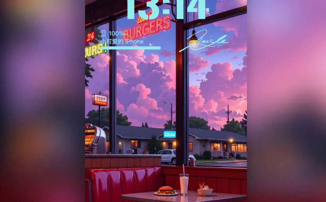 【壁纸分享】霓虹💕｜复古插画｜快餐店🍹