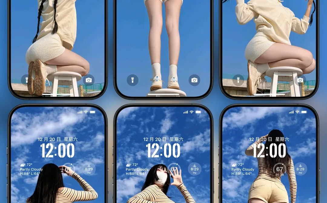 天空美女蓝色系高级感锁屏壁纸丨简介拿图