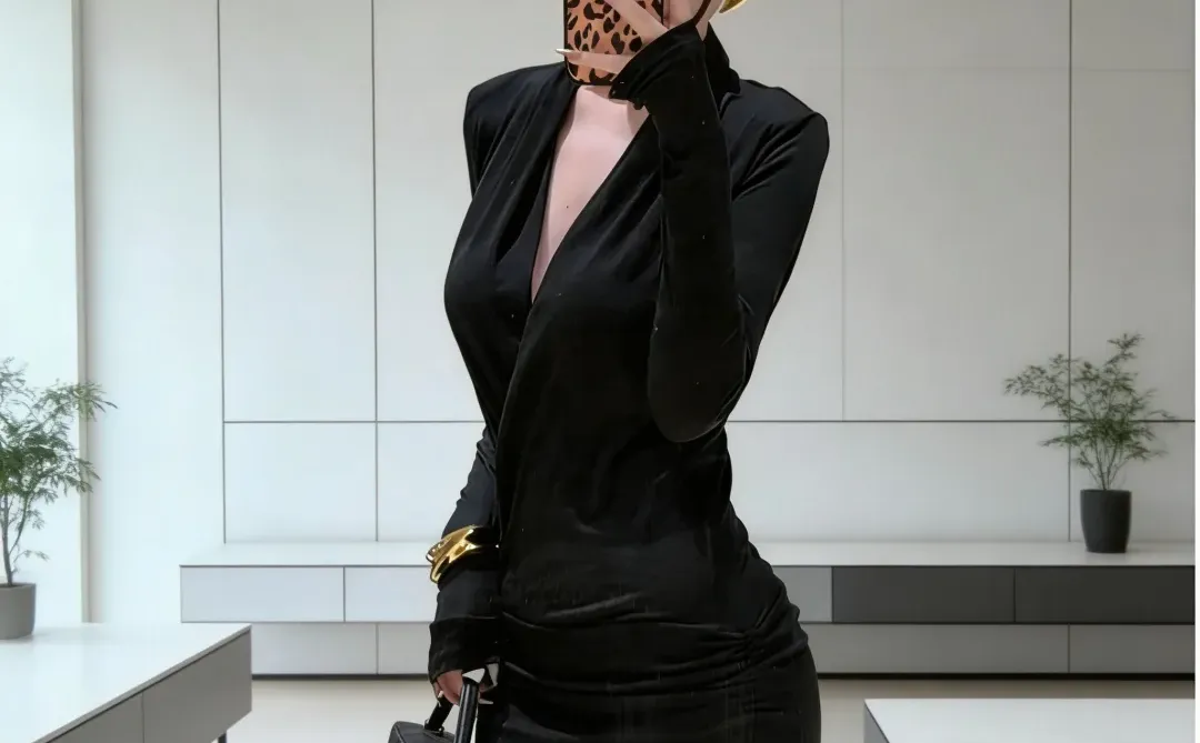 辣妹纯欲风V领连衣裙