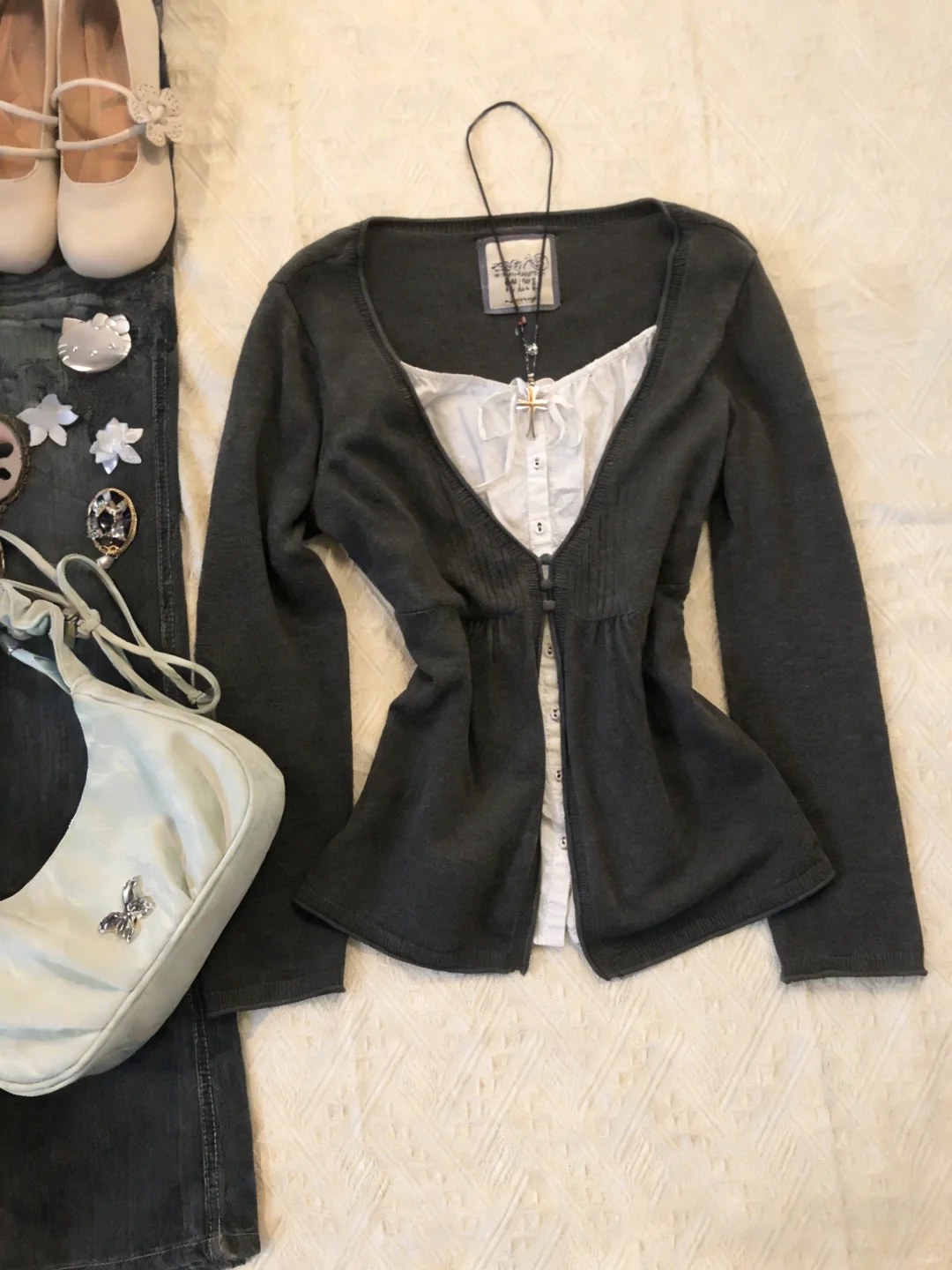 古着vintage💕千禧辣妹复古假两件上衣！