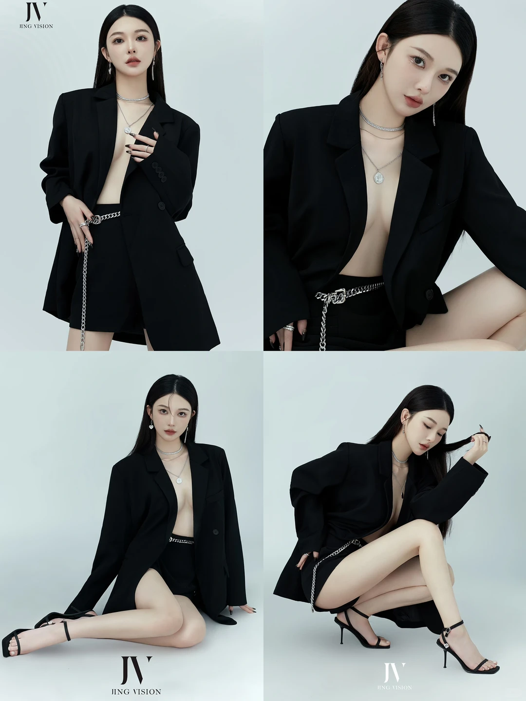 人间辣妹💋女人味爆棚的性感光影黑西装写真