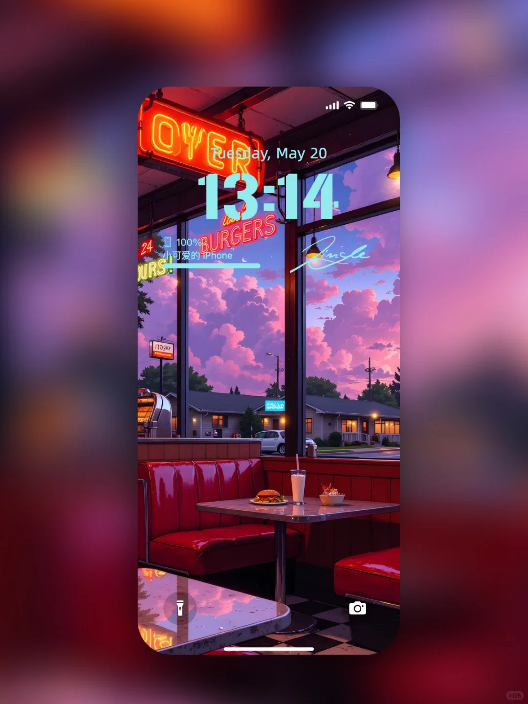 【壁纸分享】霓虹💕｜复古插画｜快餐店🍹