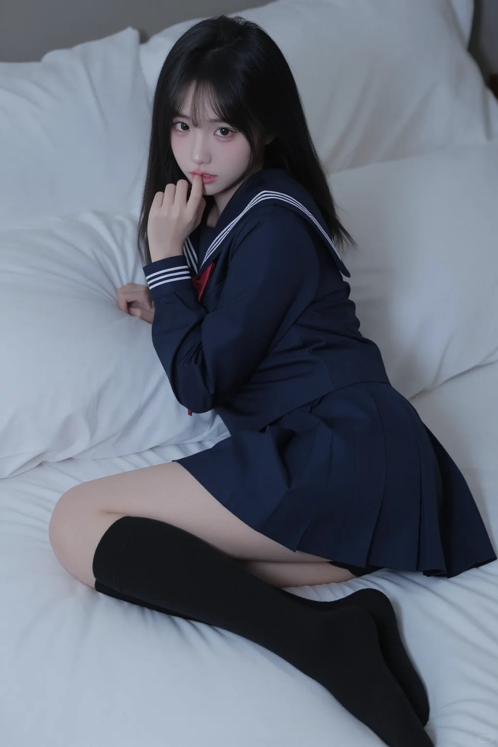 日系深蓝JK制服氛围感📸 慵懒宅家拍