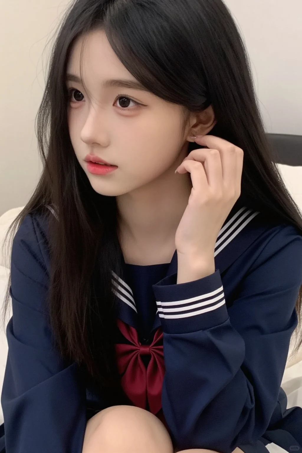 日系深蓝JK制服氛围感📸 慵懒宅家拍