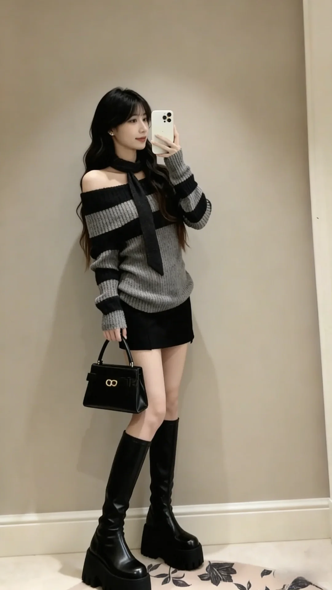 露肩条纹 + 领带｜纯欲辣妹氛围感