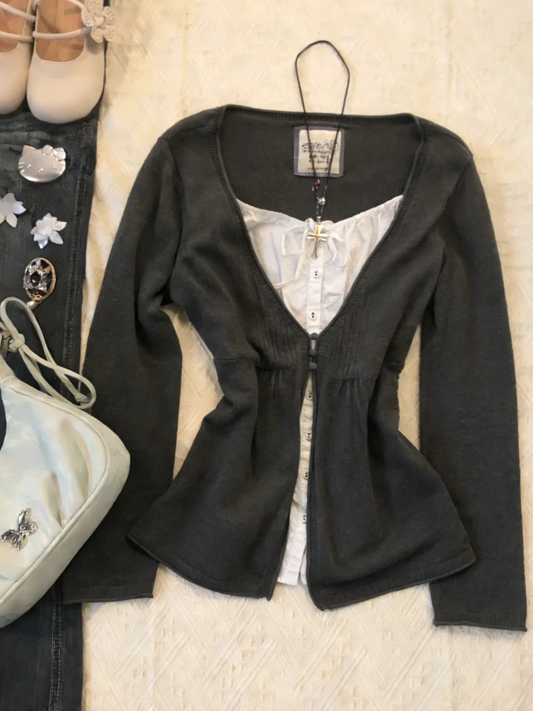 古着vintage💕千禧辣妹复古假两件上衣！