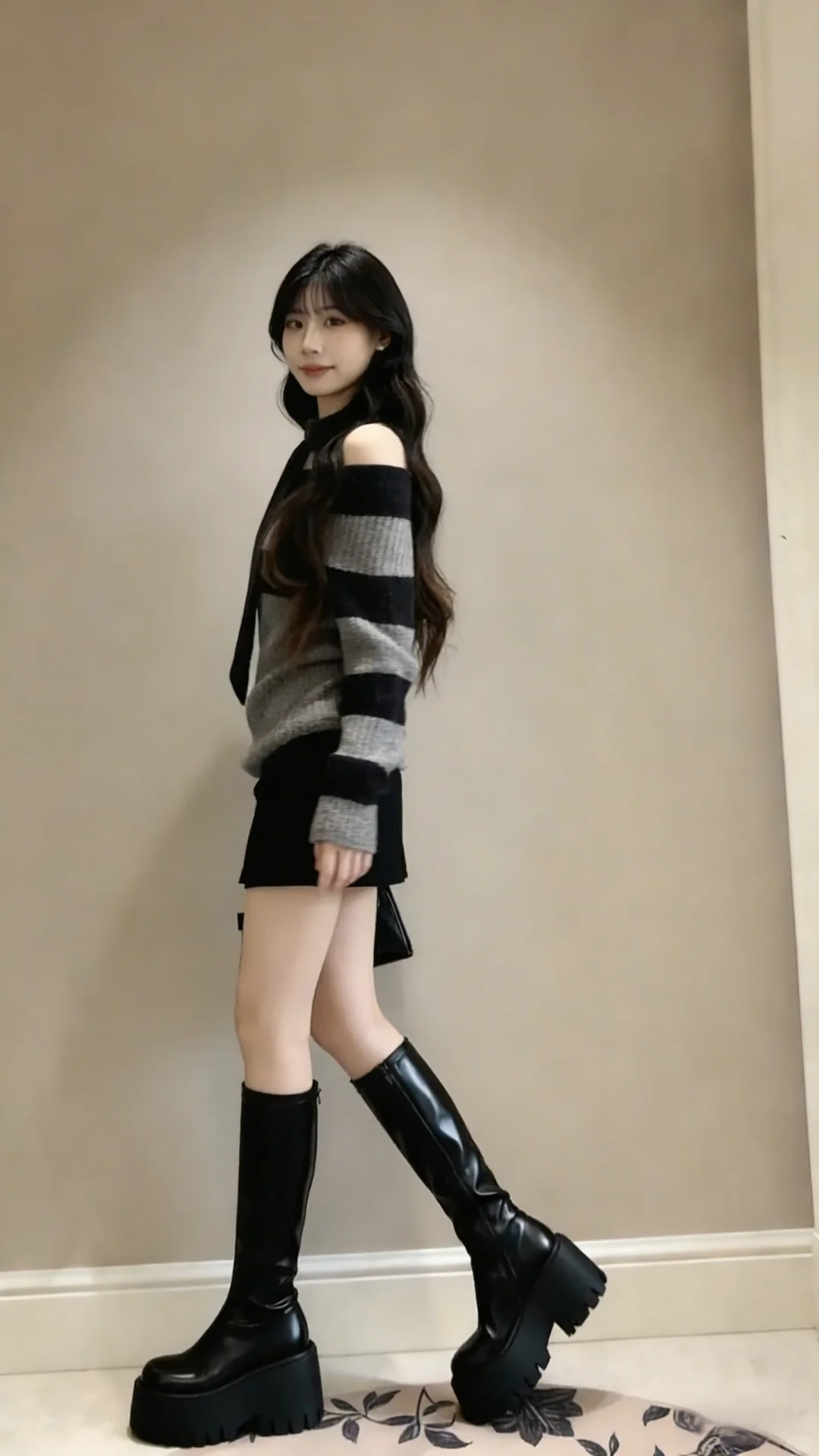 露肩条纹 + 领带｜纯欲辣妹氛围感