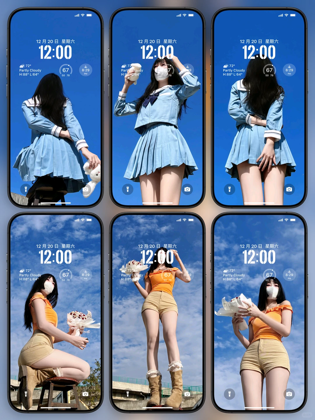 天空美女蓝色系高级感锁屏壁纸丨简介拿图