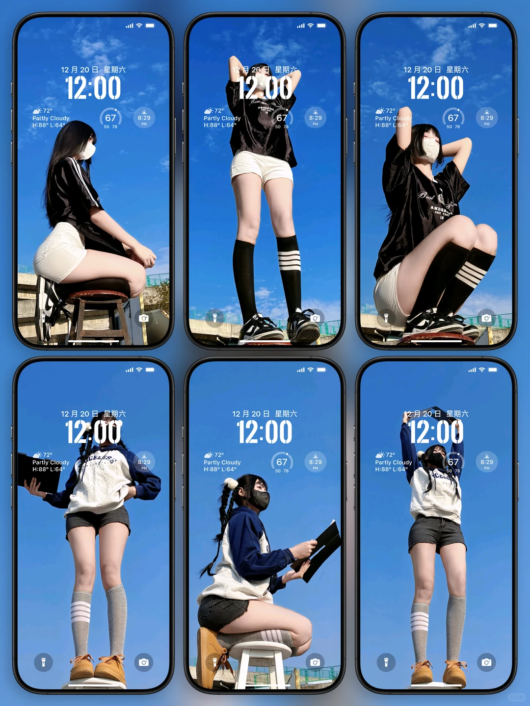 天空美女蓝色系高级感锁屏壁纸丨简介拿图