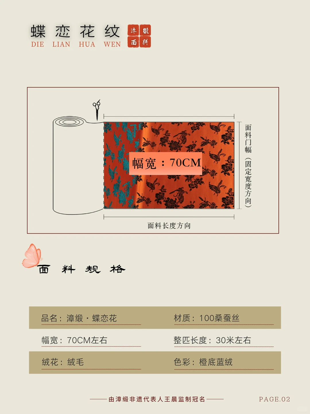 蝶恋花 | 橙底蓝绒漳缎 名家监制冠名