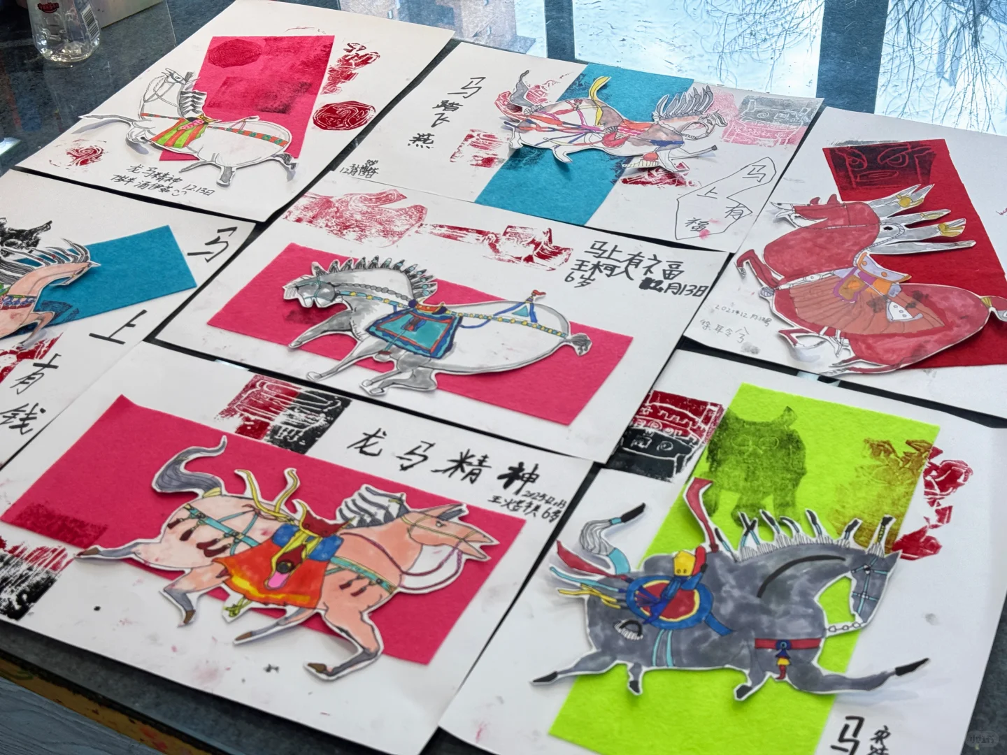 《唐马》（5-8岁）拼贴、吹塑纸版画