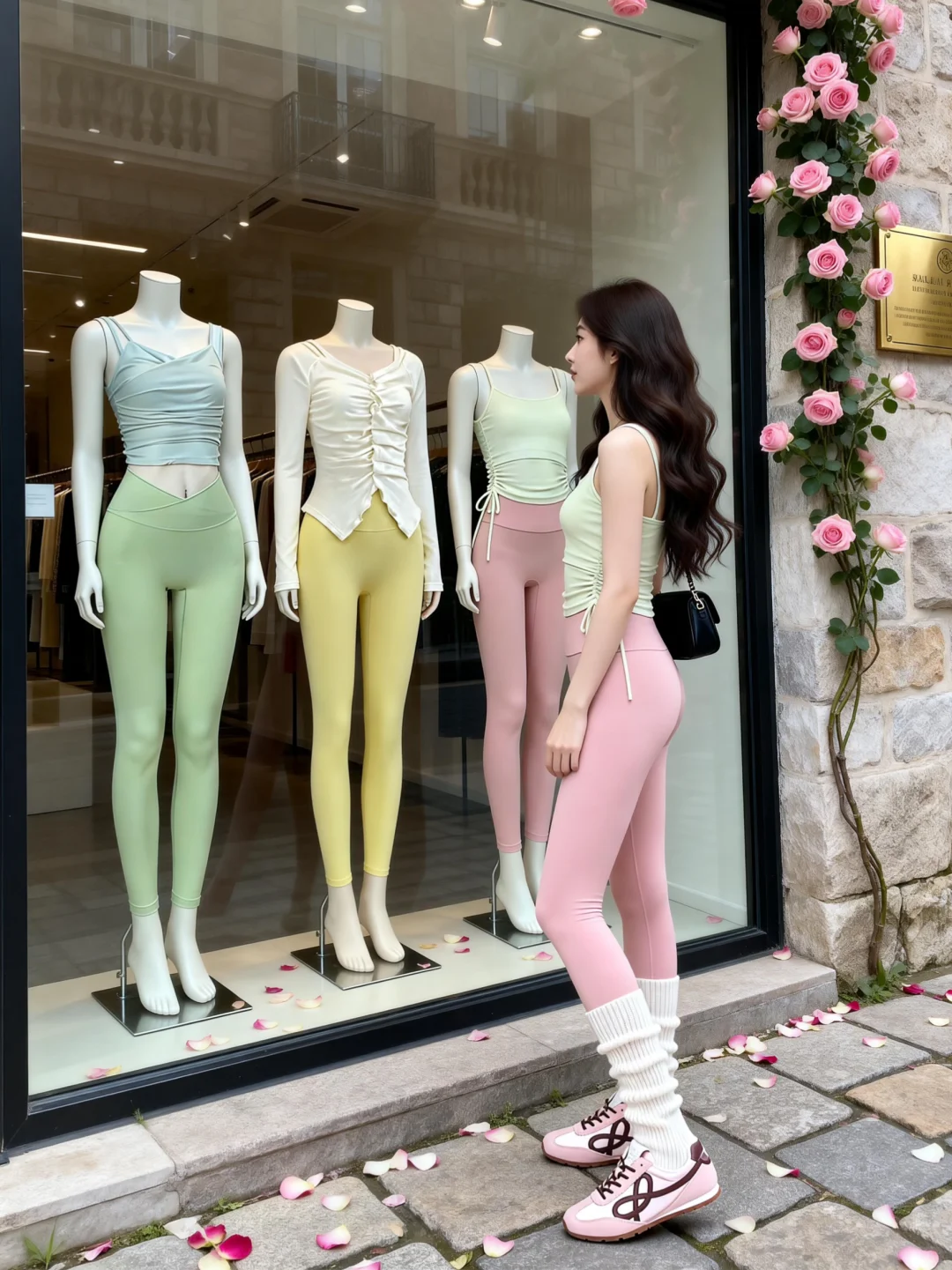 浅绿+浅黄+粉瑜伽服｜甜妹运动DNA动了