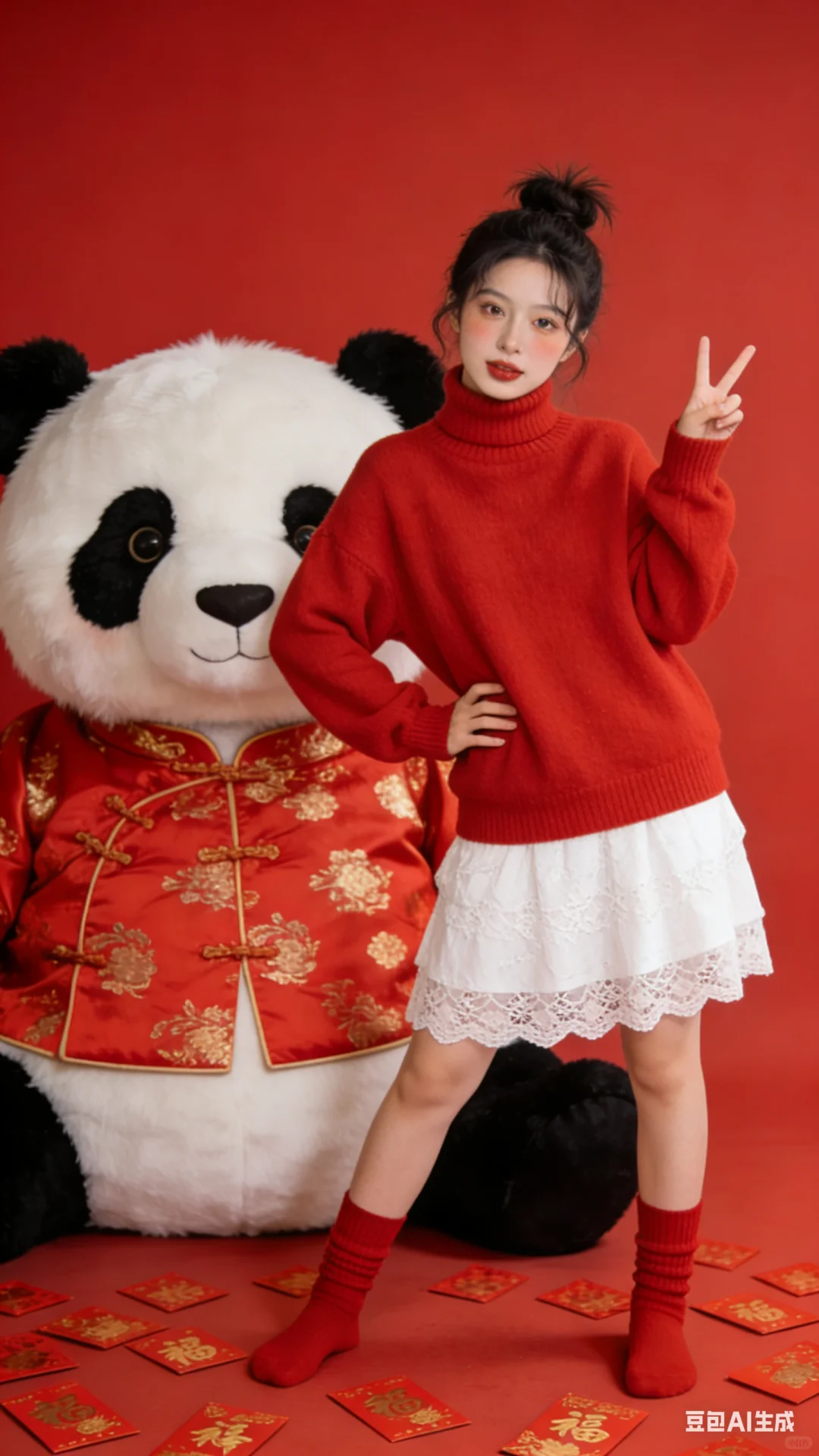 大熊猫陪你红红火火过新年｜AI生成‼️