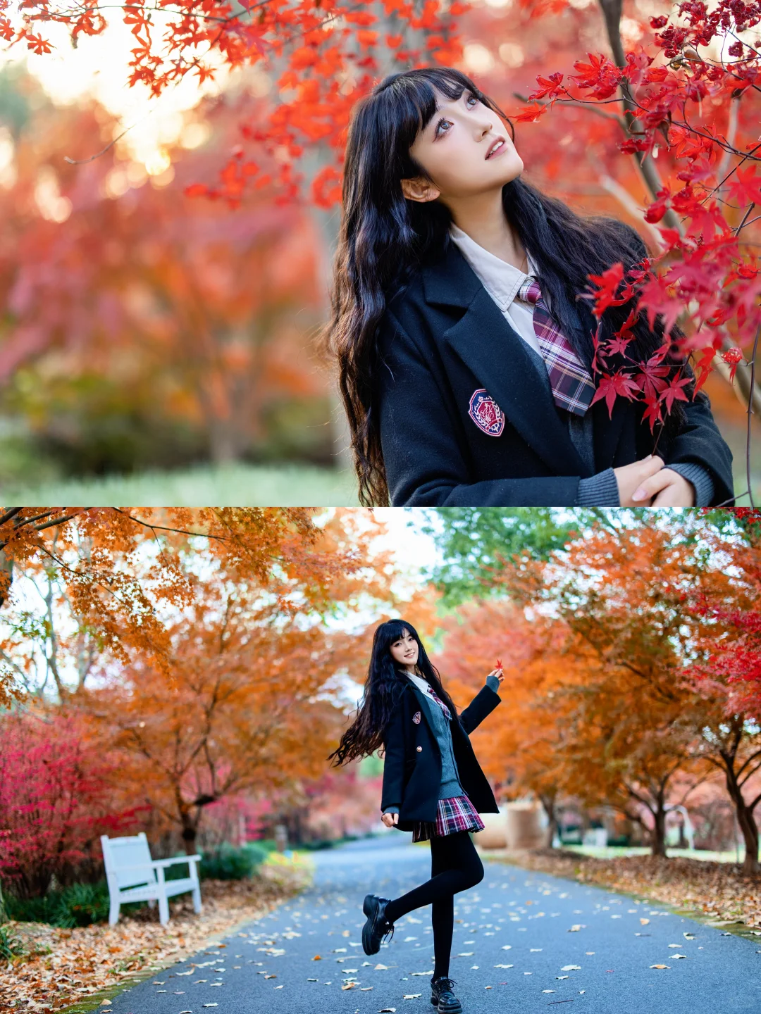 研一|缓缓飘落的枫叶像思念🍁好久没穿jk啦