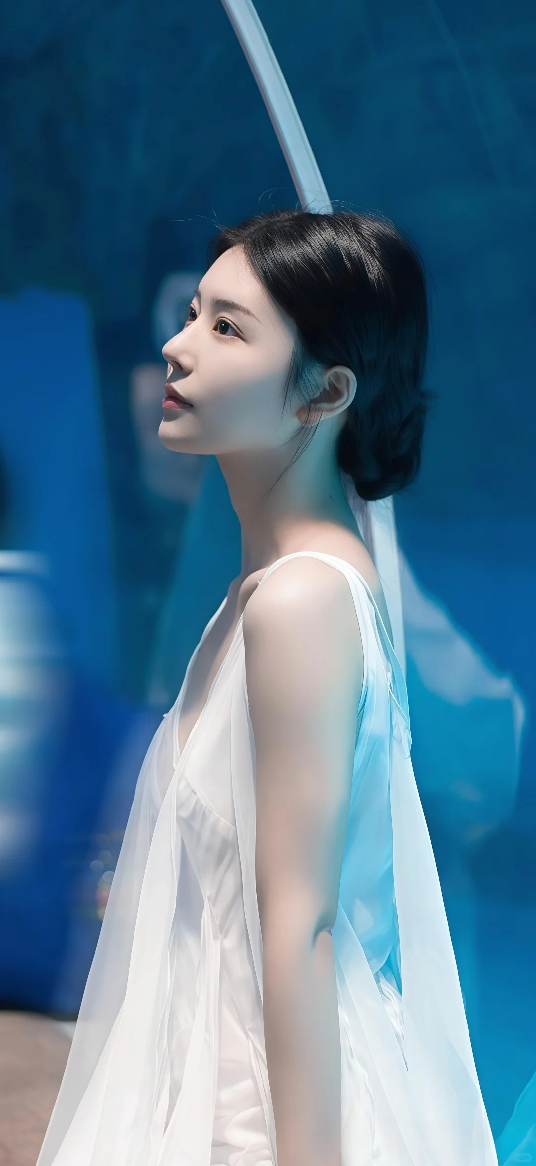 冷白皮的氛围感蓝光～～～高清美女壁纸