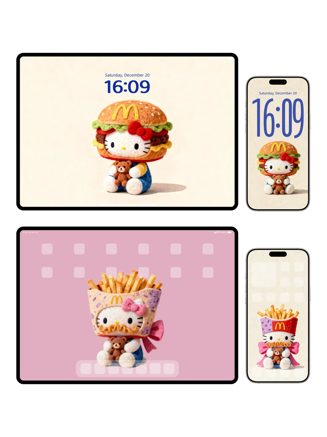 hellokitty壁纸∎被🍔头和🍟头kitty直接萌化