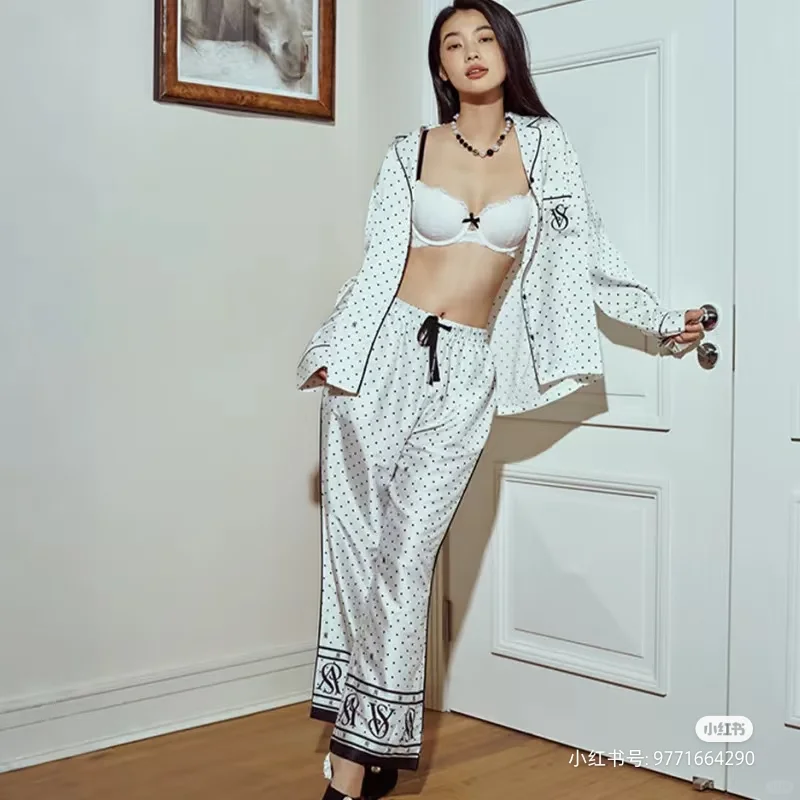 出维密睡衣水光绸白点波m码