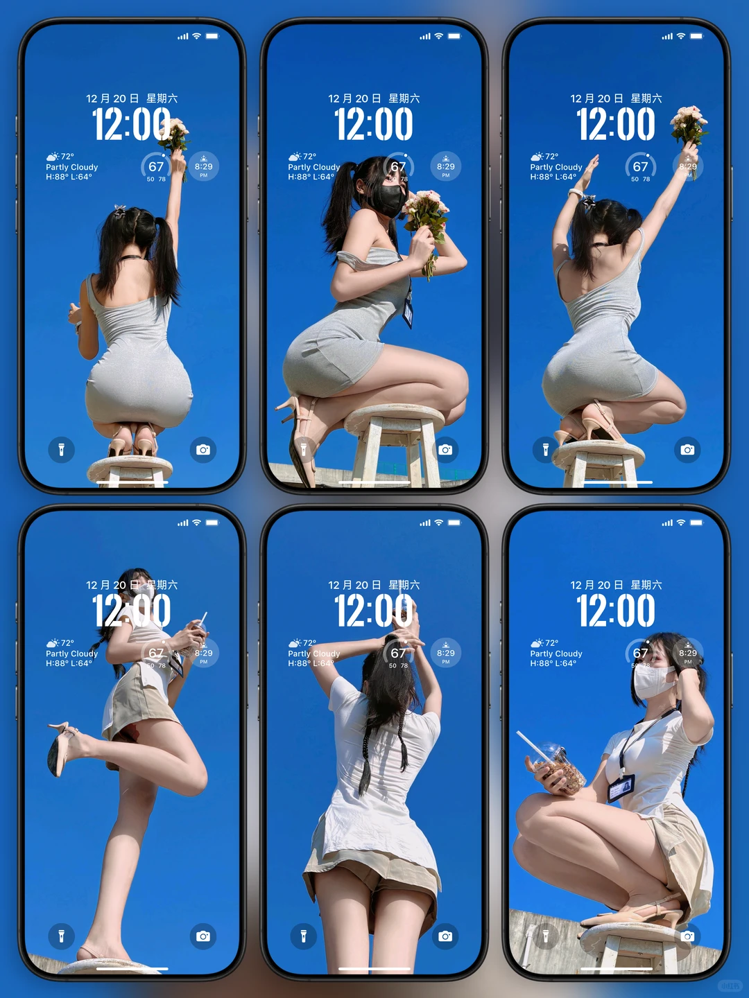 天空美女蓝色系高级感锁屏壁纸丨简介拿图