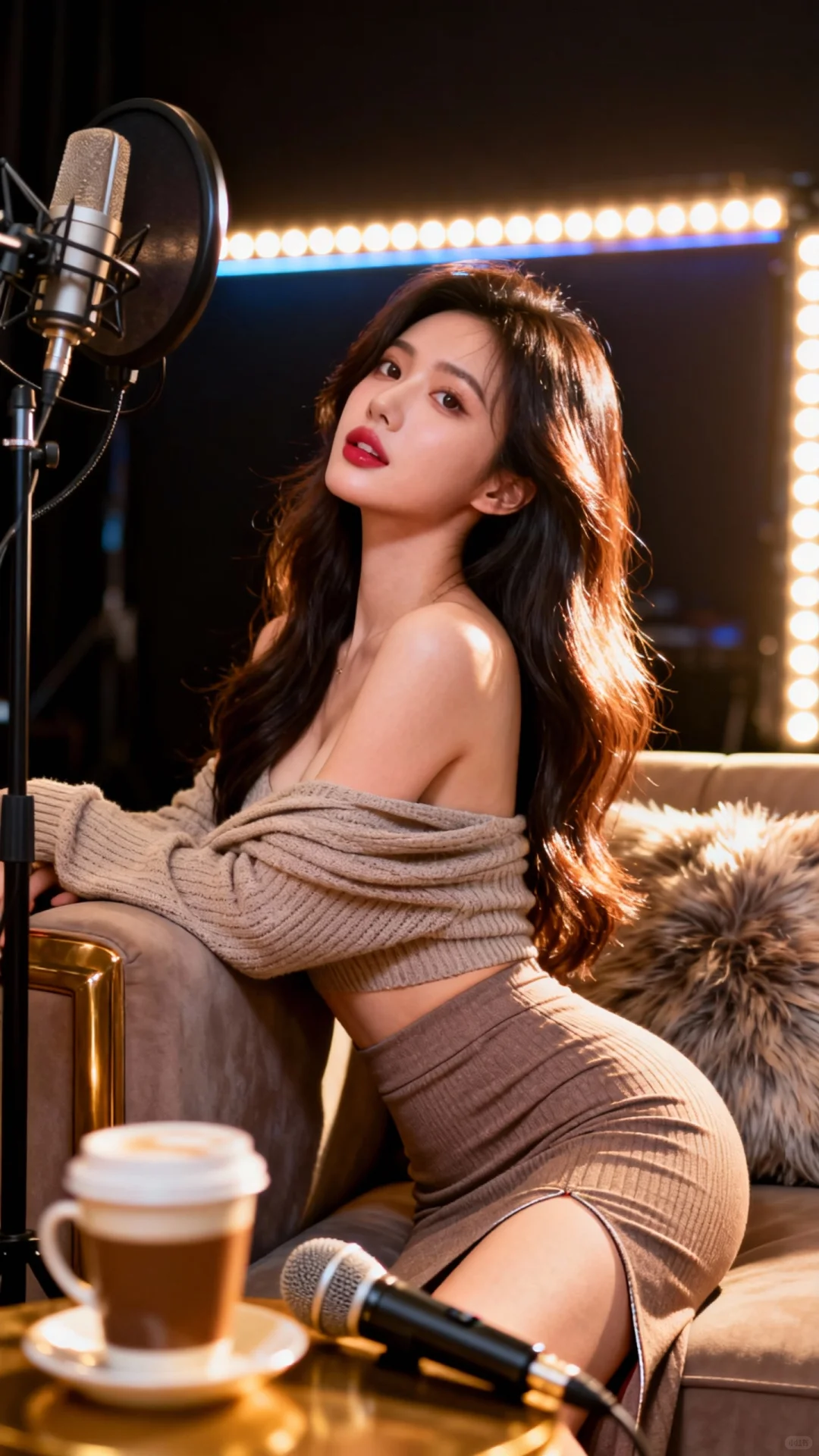 高腰开衩包臀裙