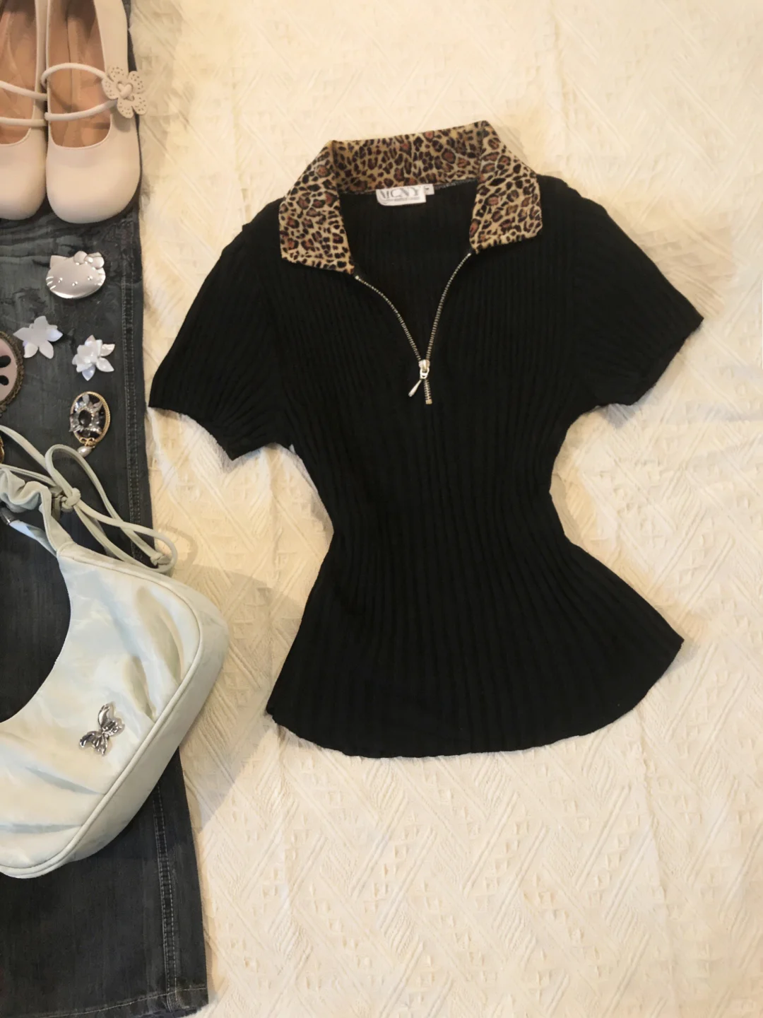 vintage 古着💕千禧辣妹掐腰豹纹上衣！🐆