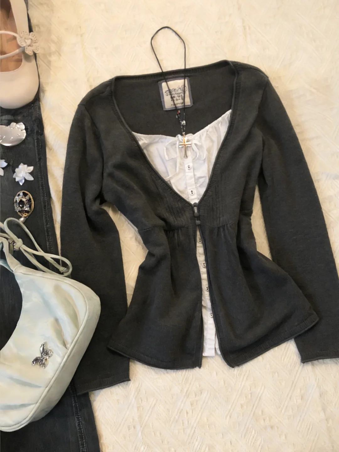 古着vintage💕千禧辣妹复古假两件上衣！