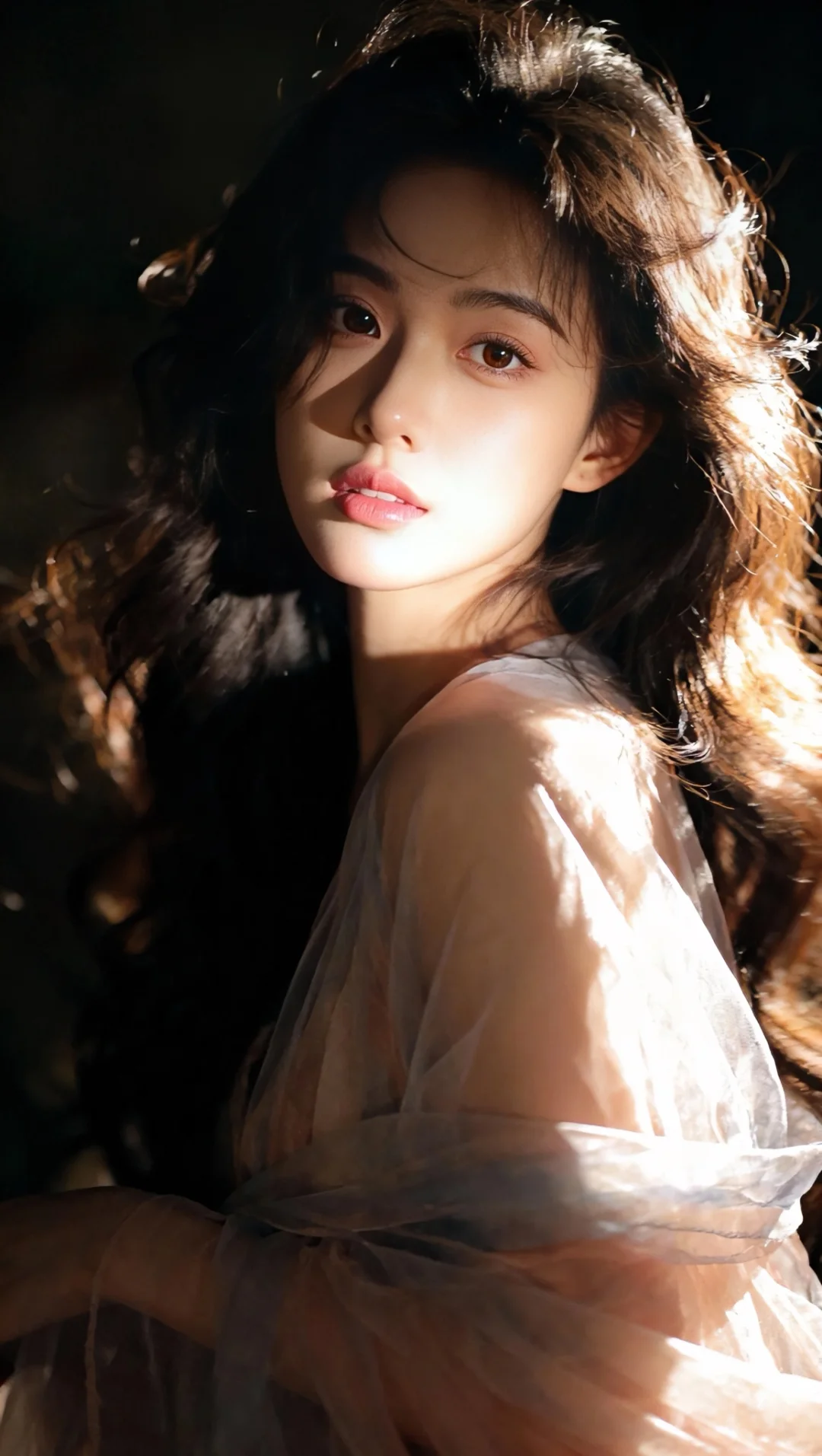 暗调光影裹柔纱，发丝都在发光