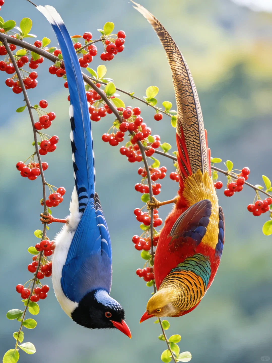 枝头鸟儿成双对 请不要使用无人机拍鸟 人与自然和谐之美 鸟类 花鸟 树上的鸟儿成