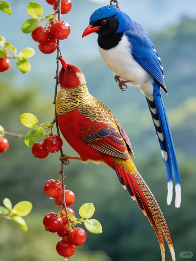 枝头鸟儿成双对 请不要使用无人机拍鸟 人与自然和谐之美 鸟类 花鸟 树上的鸟儿成