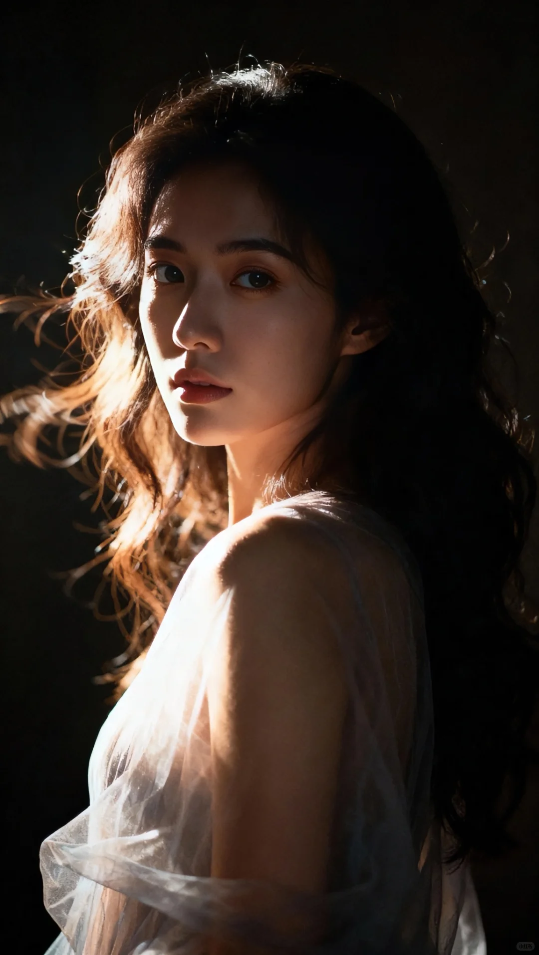 暗调光影裹柔纱，发丝都在发光