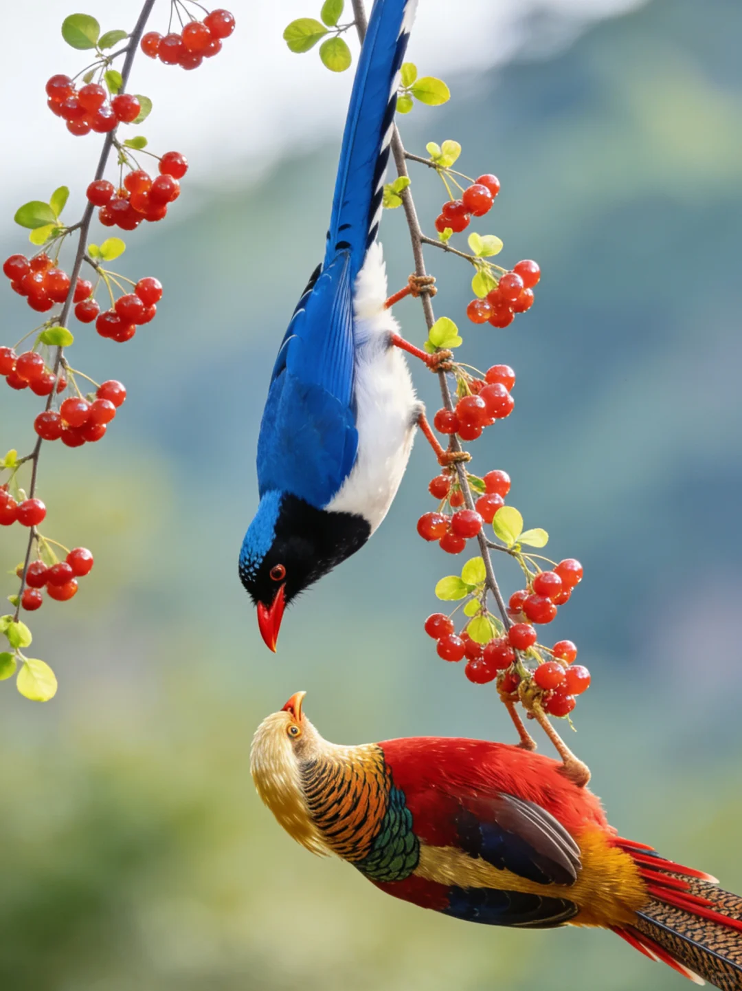 枝头鸟儿成双对 请不要使用无人机拍鸟 人与自然和谐之美 鸟类 花鸟 树上的鸟儿成