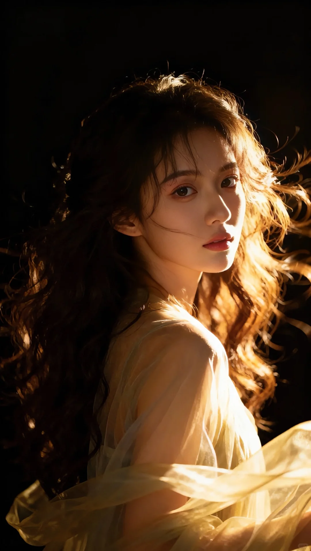 暗调光影裹柔纱，发丝都在发光