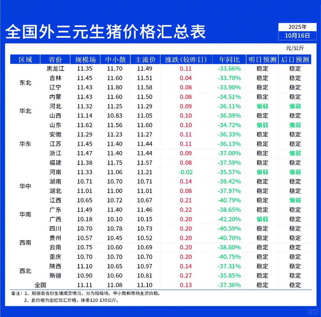 10月16日全国早间猪价继续上涨!