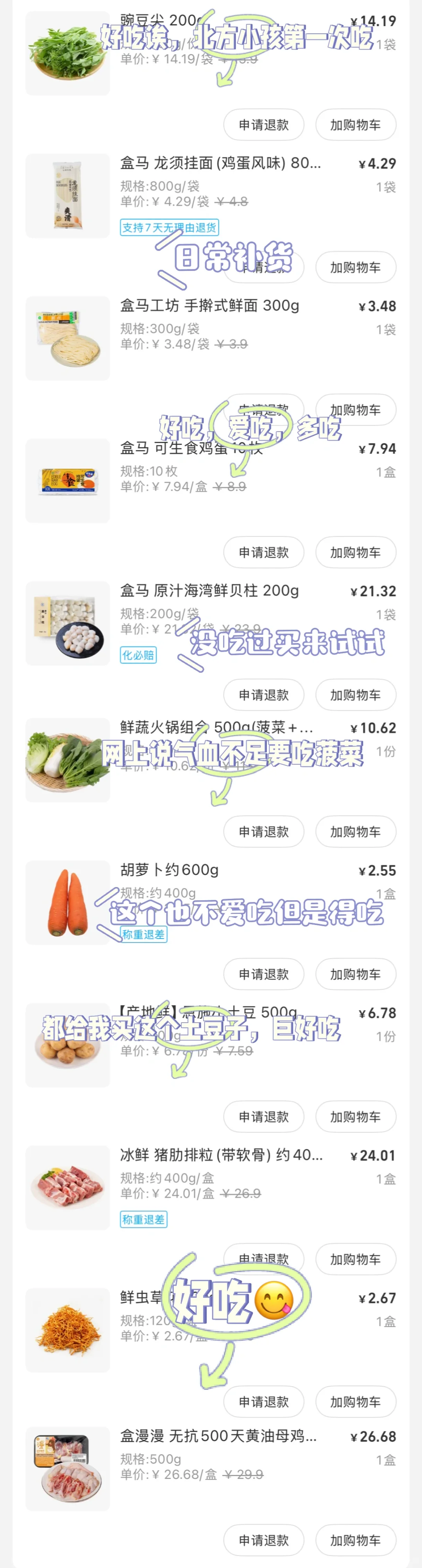 盒马今日采购清单?