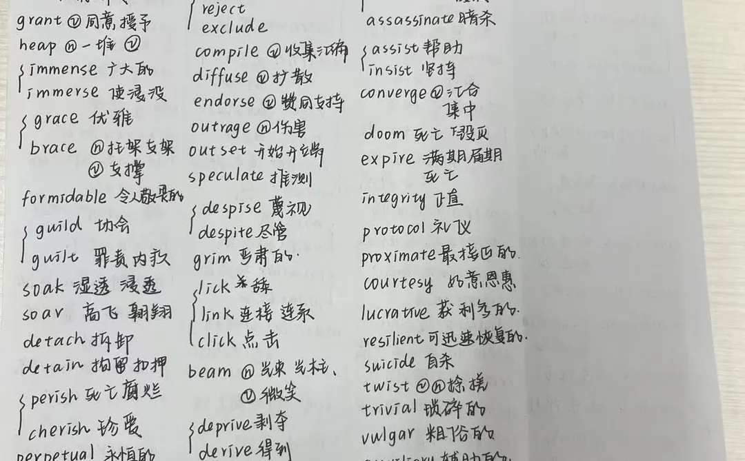 背了两遍红宝书必考词仍然记忆困难的两页词