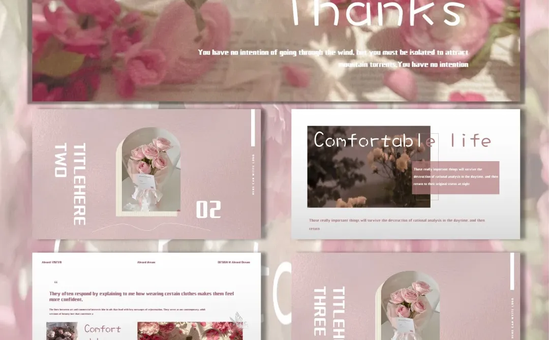 粉玫瑰PPT模板甜到心坎里了💐