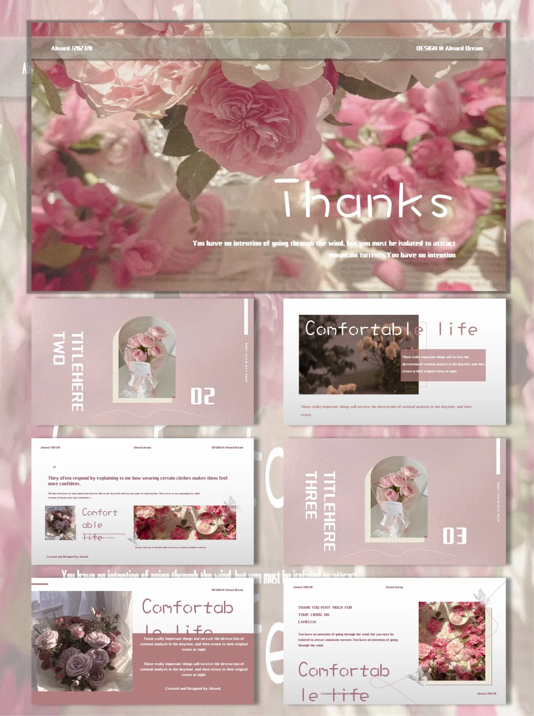 粉玫瑰PPT模板甜到心坎里了💐