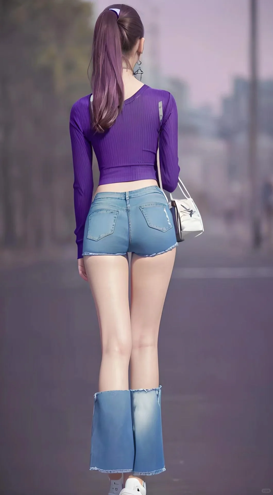 高挑身材美女牛仔短裤背影杀绝绝子