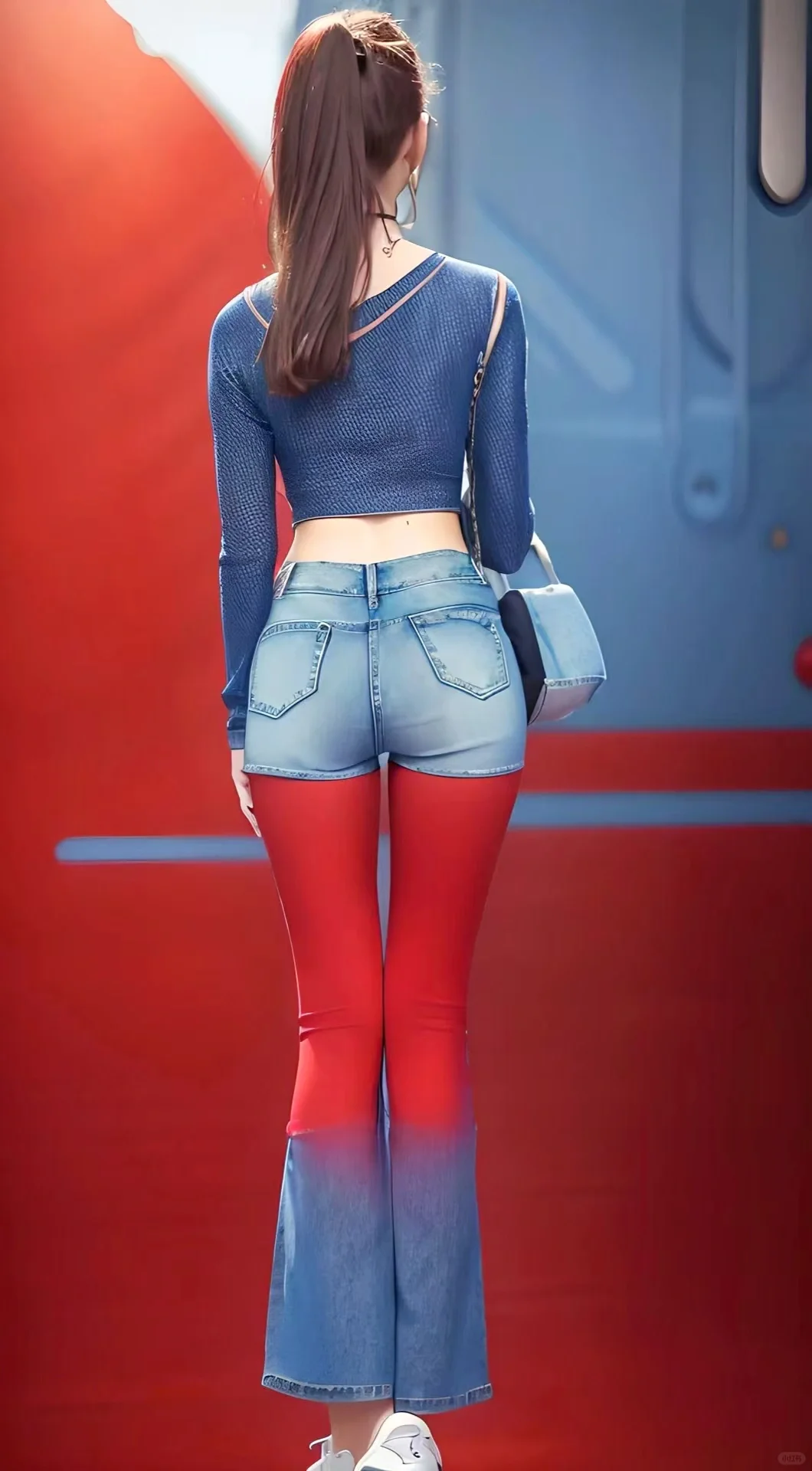 高挑身材美女牛仔短裤背影杀绝绝子