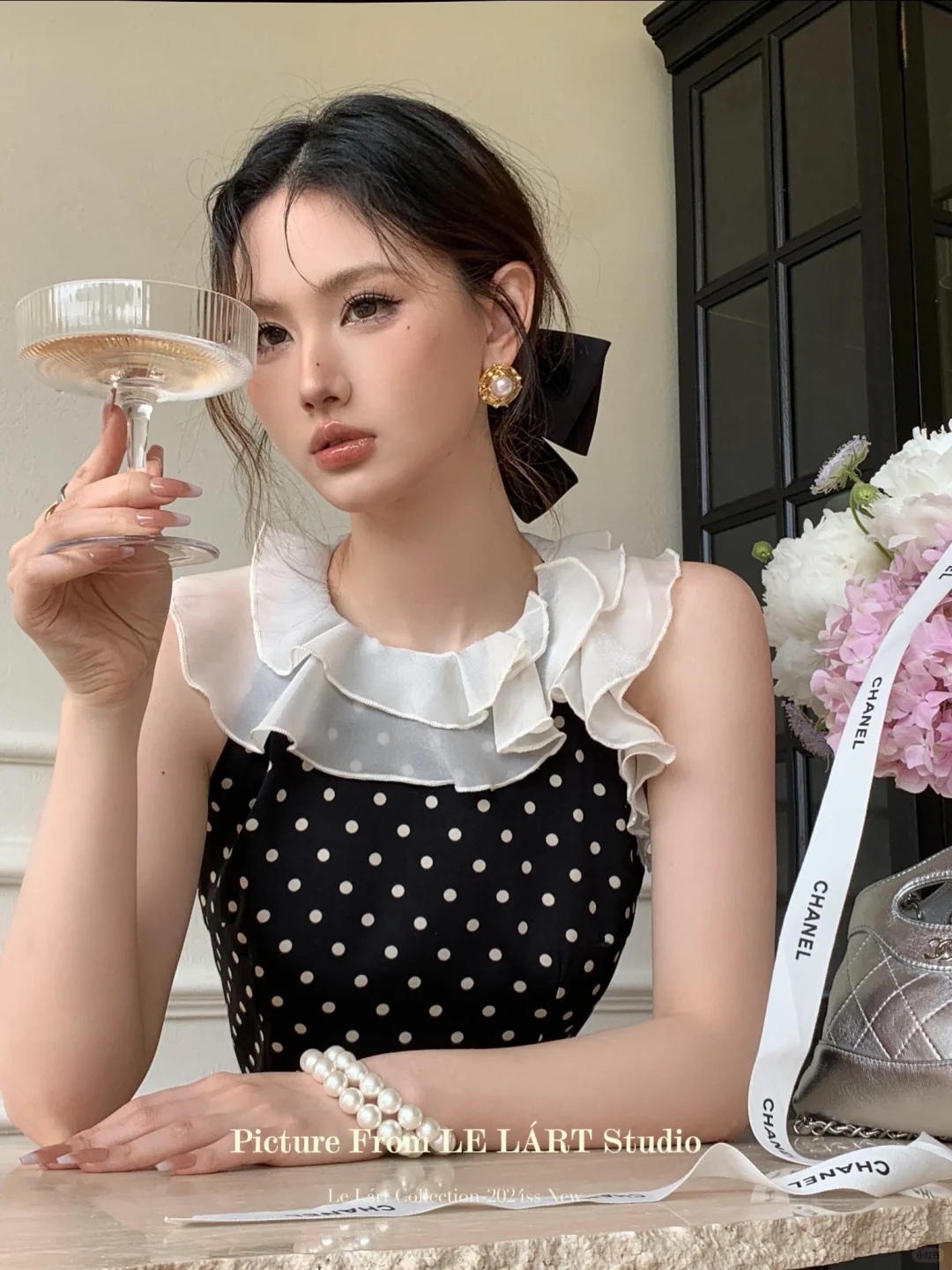 法式甜妹～波点荷叶上衣