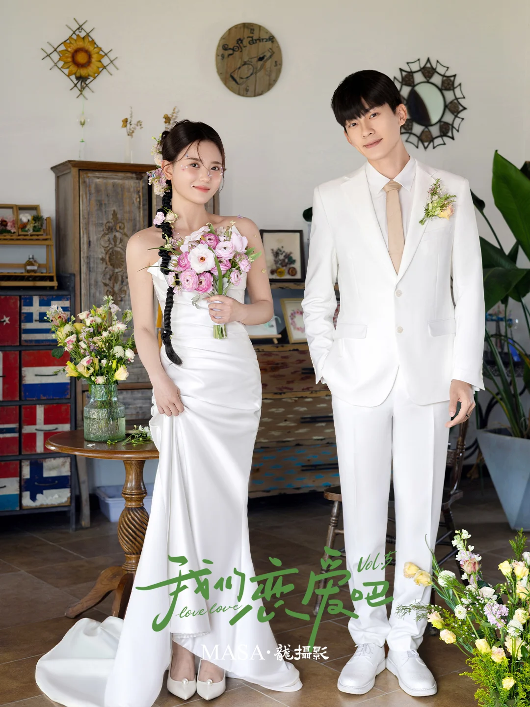 沦陷啦，来自E人甜妹🉐松弛感花环婚纱照