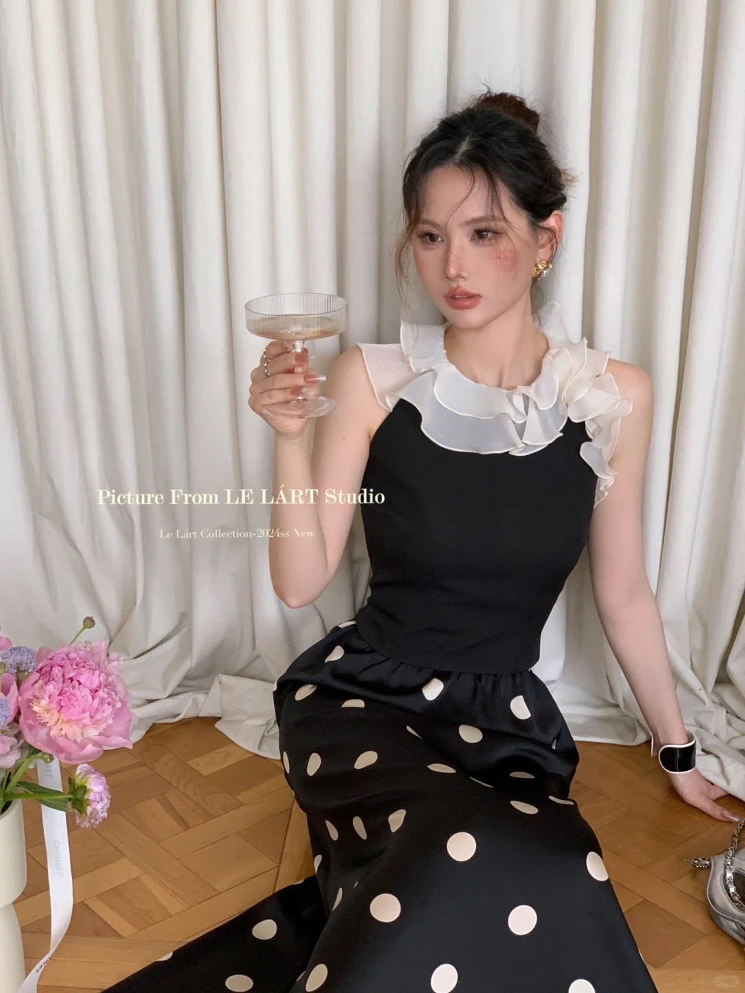 法式甜妹～波点荷叶上衣