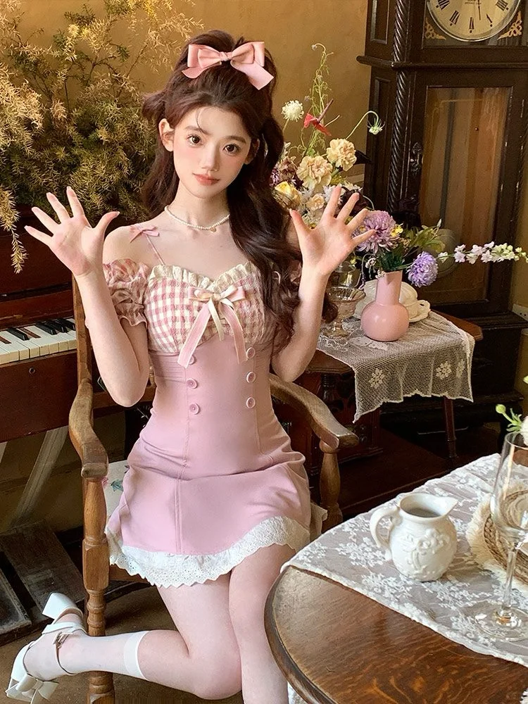 🌸春日必备|甜妹粉色格纹裙🌸