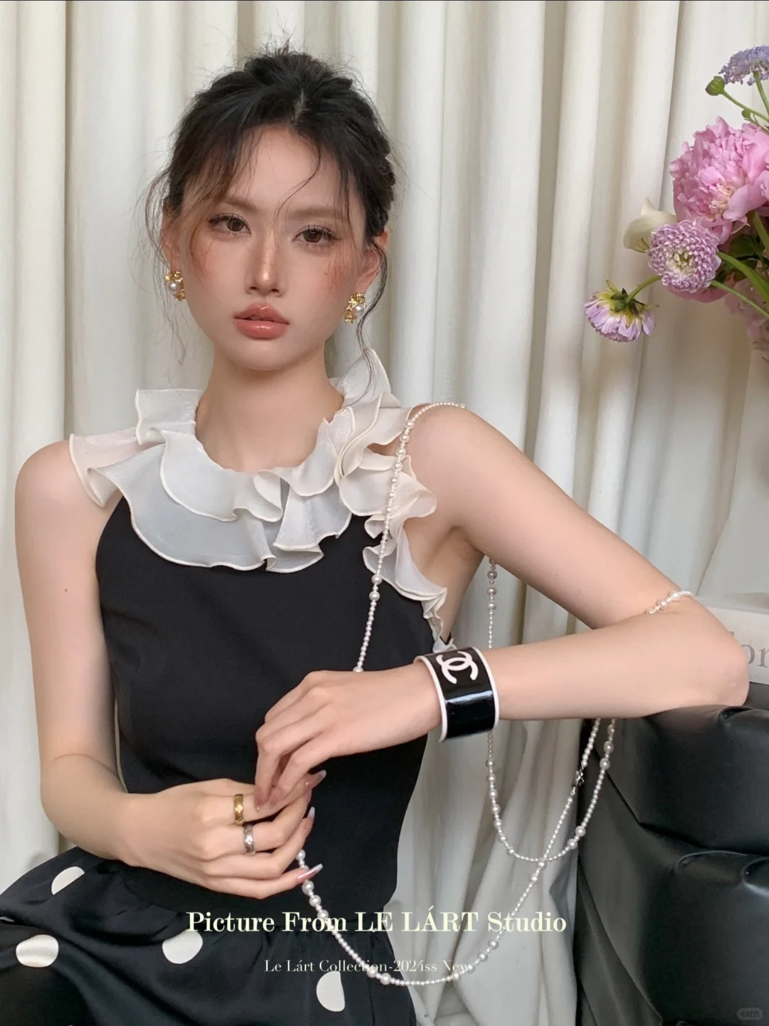 法式甜妹～波点荷叶上衣