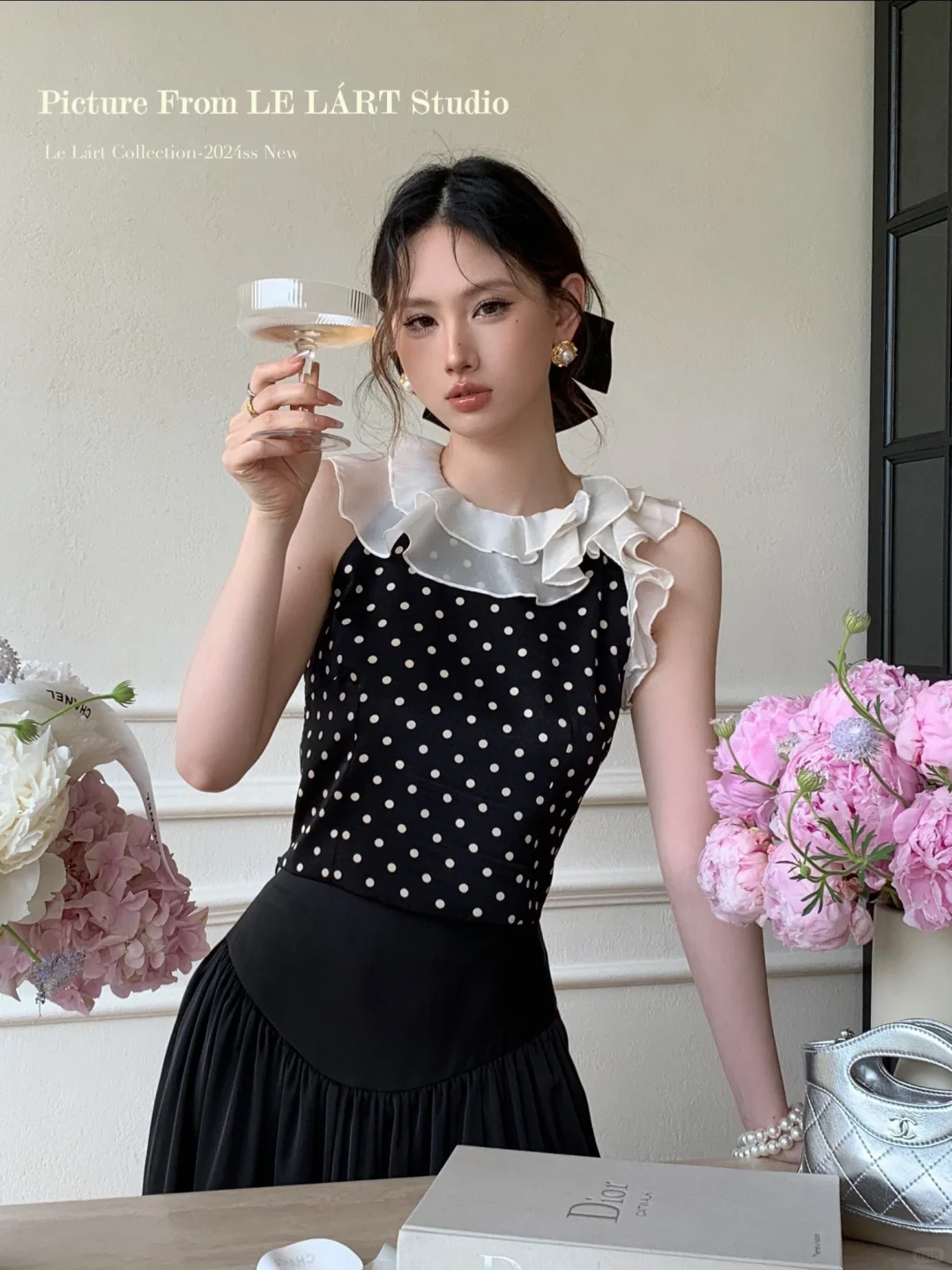 法式甜妹～波点荷叶上衣