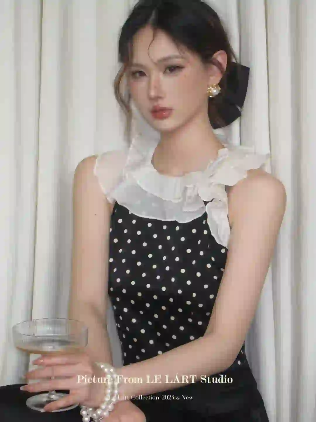 法式甜妹～波点荷叶上衣