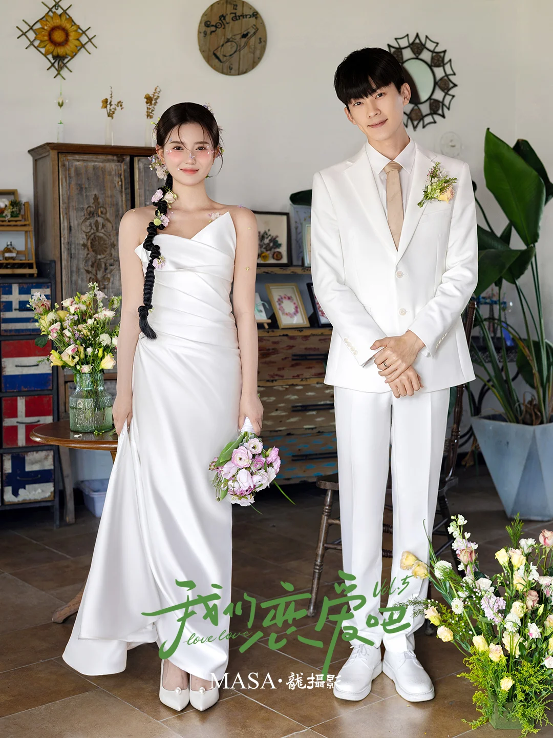 沦陷啦，来自E人甜妹🉐松弛感花环婚纱照